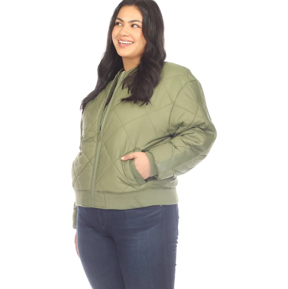 Lightweight Diamond Quilted Puffer Bomber Jacket - Plus