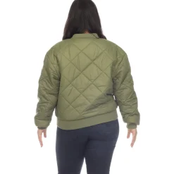 Lightweight Diamond Quilted Puffer Bomber Jacket - Plus