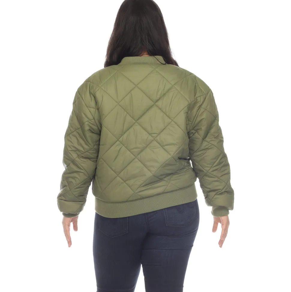Lightweight Diamond Quilted Puffer Bomber Jacket - Plus