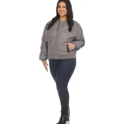 Lightweight Diamond Quilted Puffer Bomber Jacket - Plus