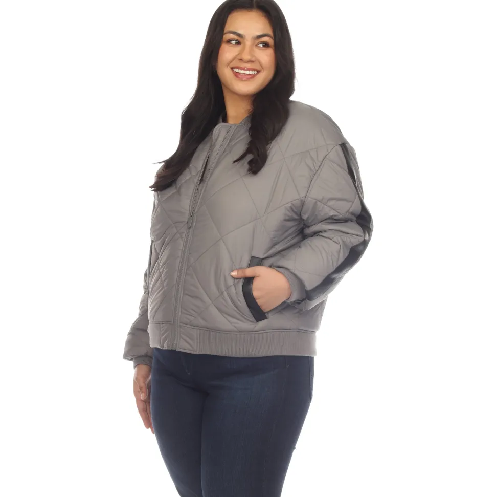 Lightweight Diamond Quilted Puffer Bomber Jacket - Plus