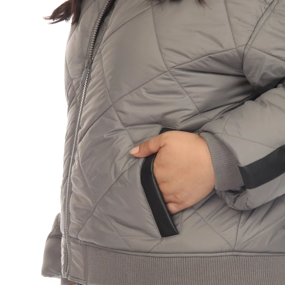 Lightweight Diamond Quilted Puffer Bomber Jacket - Plus