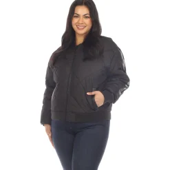 Lightweight Diamond Quilted Puffer Bomber Jacket - Plus