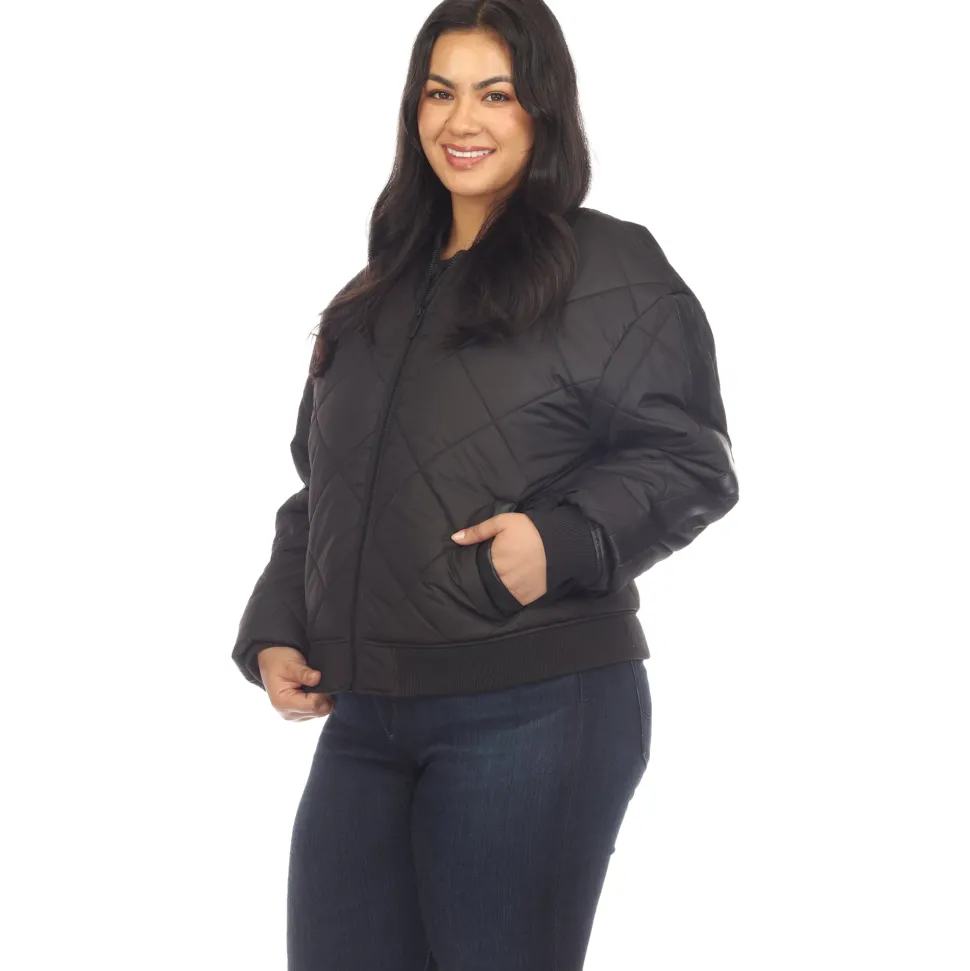 Lightweight Diamond Quilted Puffer Bomber Jacket - Plus