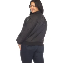 Lightweight Diamond Quilted Puffer Bomber Jacket - Plus