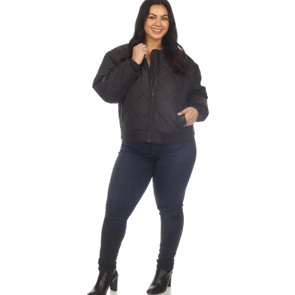 Lightweight Diamond Quilted Puffer Bomber Jacket - Plus