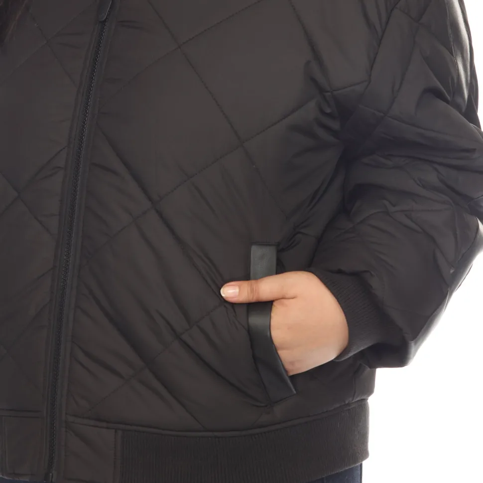 Lightweight Diamond Quilted Puffer Bomber Jacket - Plus