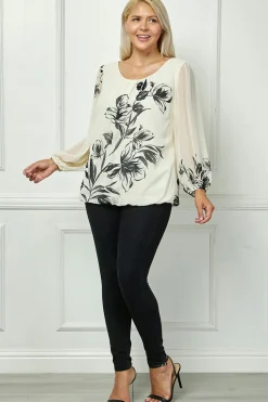 Long Sleeve Placement Print Bubble Blouse - Plus