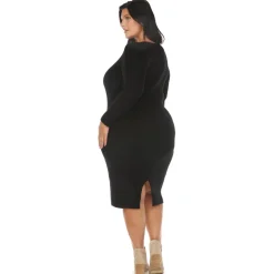 Long Sleeve Rib Midi Sweater Dress - Plus