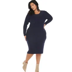 Long Sleeve Rib Midi Sweater Dress - Plus