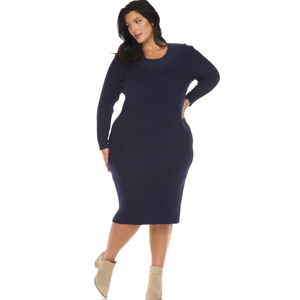 Long Sleeve Rib Midi Sweater Dress - Plus