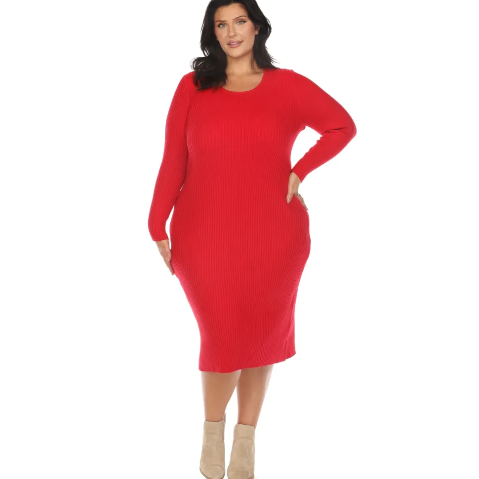 Long Sleeve Rib Midi Sweater Dress - Plus