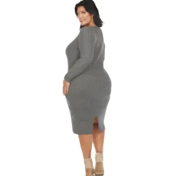 Long Sleeve Rib Midi Sweater Dress - Plus