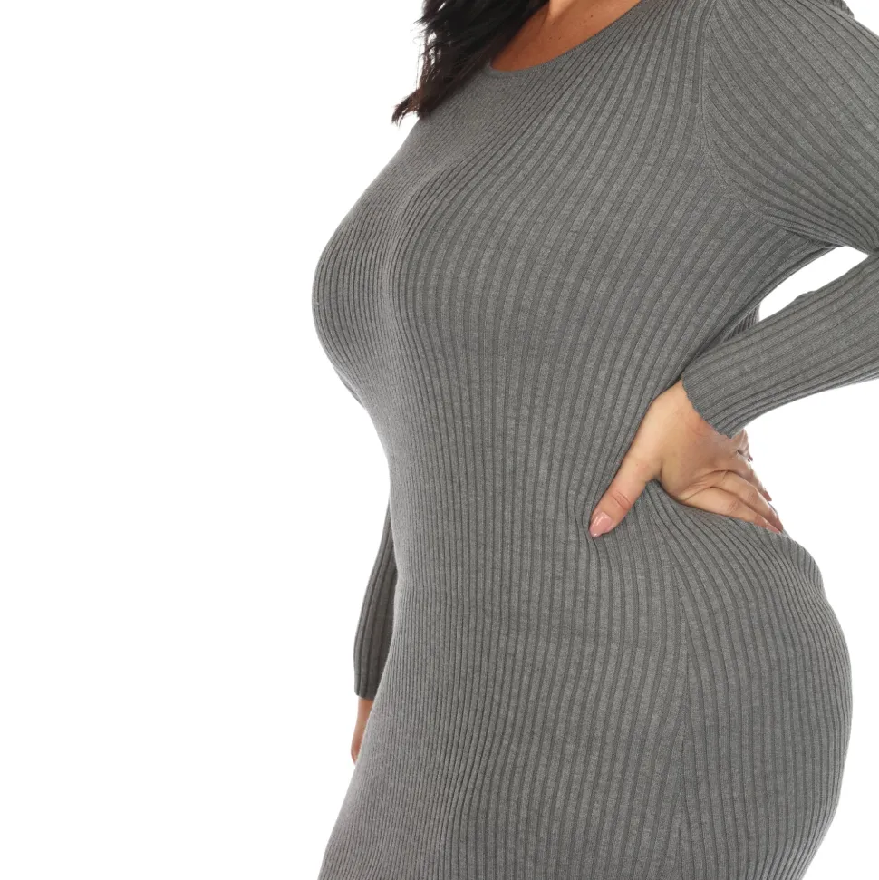 Long Sleeve Rib Midi Sweater Dress - Plus