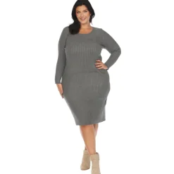 Long Sleeve Rib Midi Sweater Dress - Plus