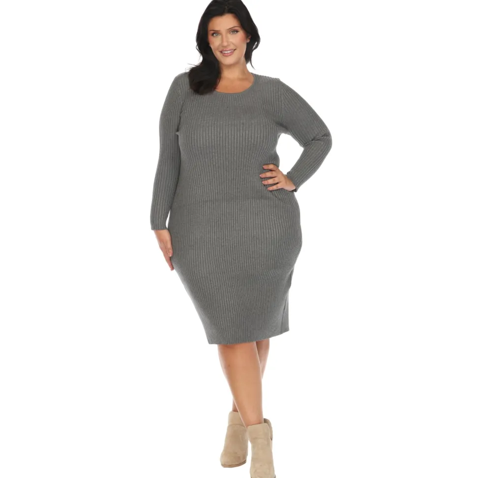 Long Sleeve Rib Midi Sweater Dress - Plus