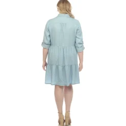 Long Sleeve Tiered Midi Shirt Dress - Plus