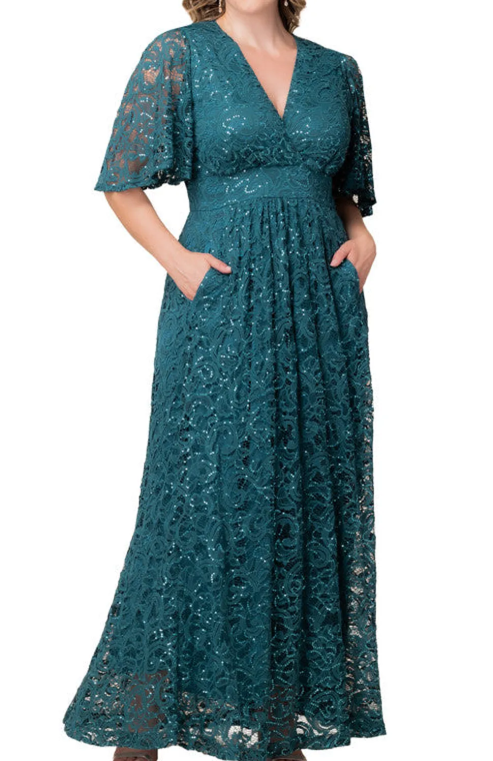 Luminous Sequin Lace Long Gown - Plus