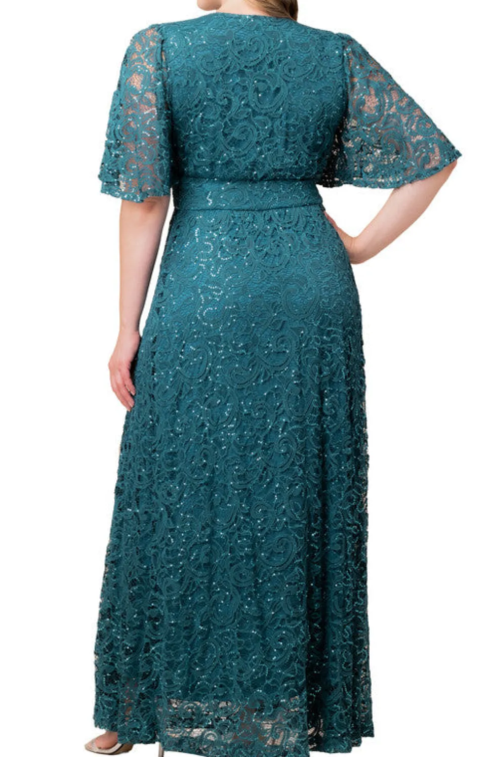 Luminous Sequin Lace Long Gown - Plus