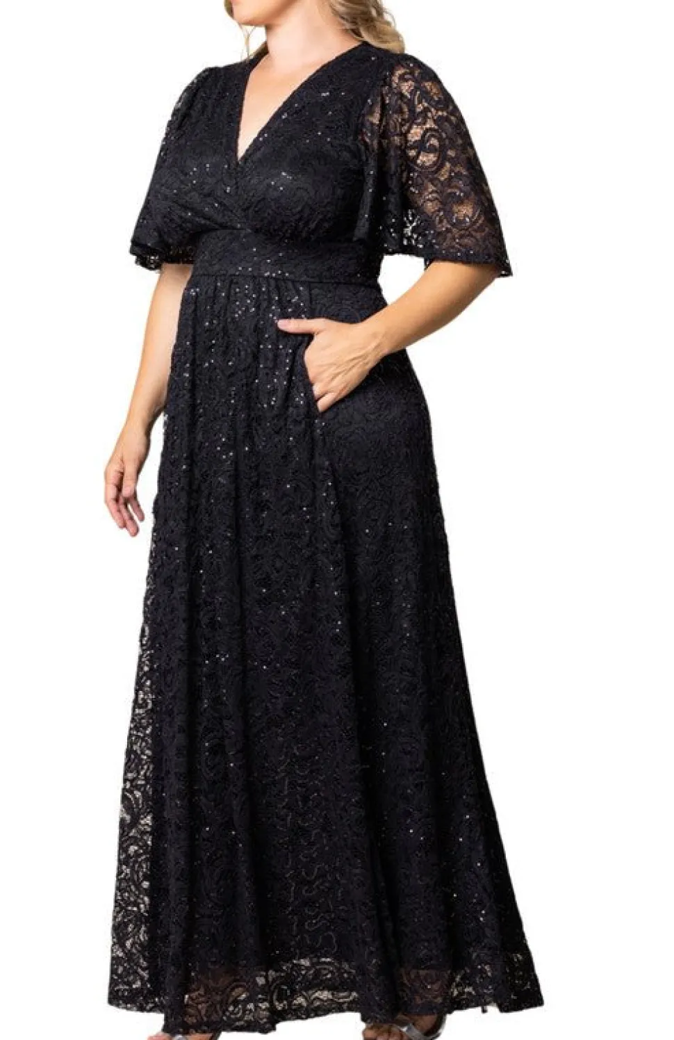 Luminous Sequin Lace Long Gown - Plus