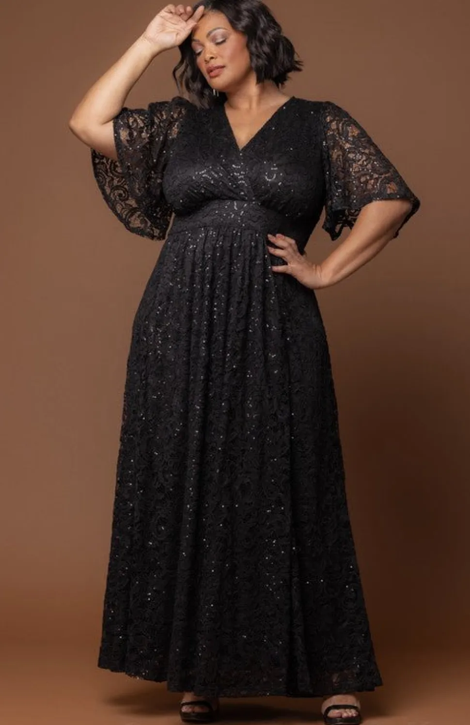 Luminous Sequin Lace Long Gown - Plus