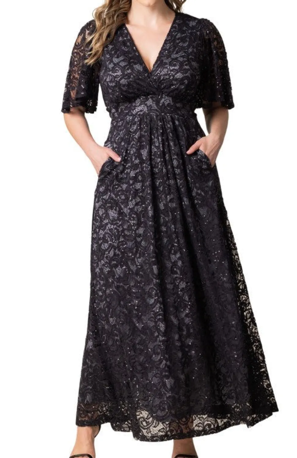 Luminous Sequin Lace Long Gown - Plus