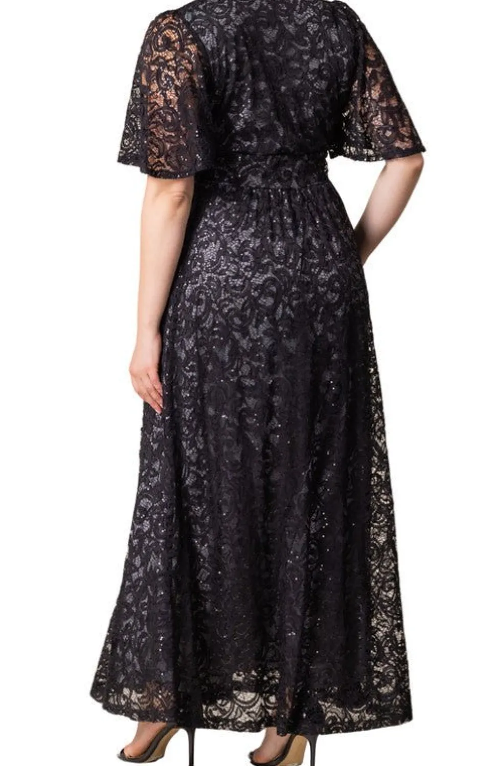 Luminous Sequin Lace Long Gown - Plus