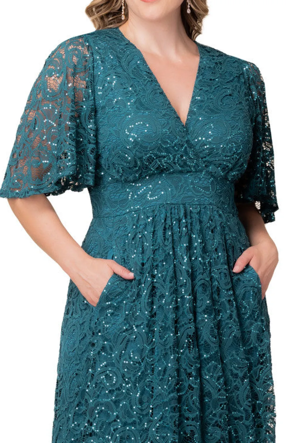 Luminous Sequin Lace Long Gown - Plus