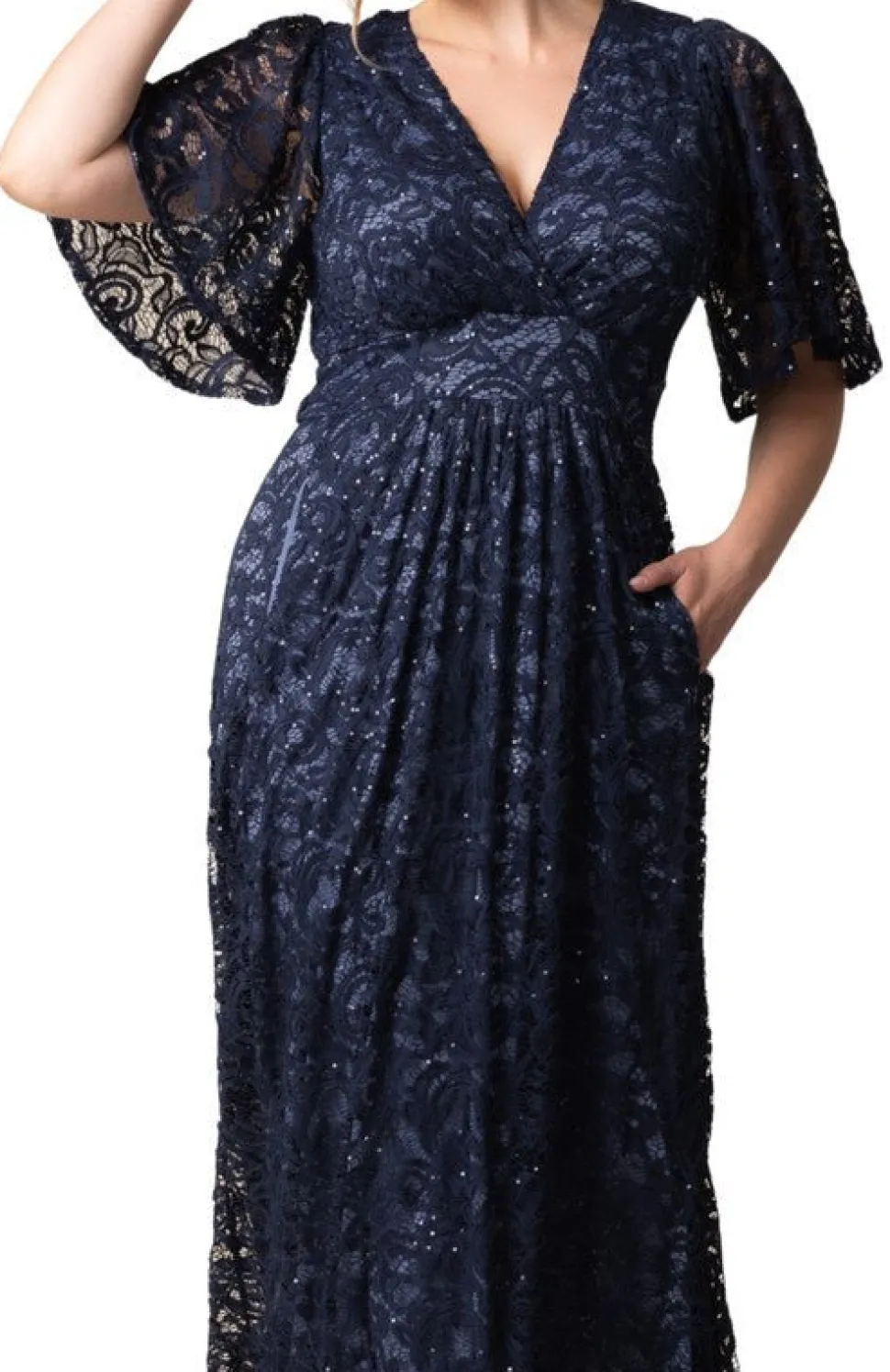 Luminous Sequin Lace Long Gown - Plus