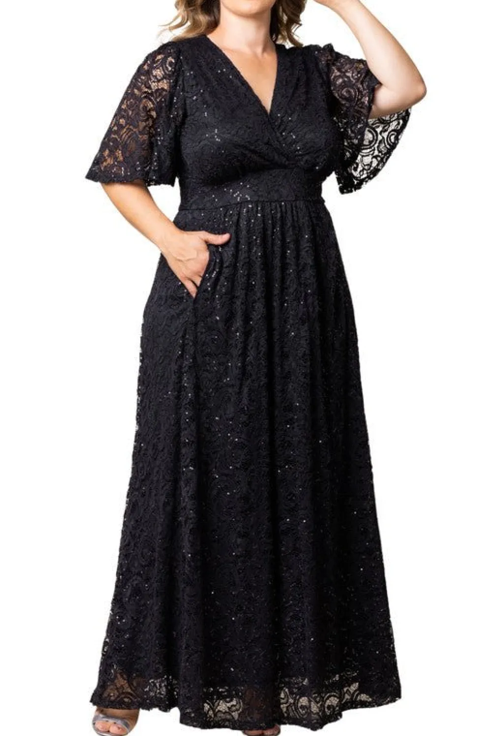 Luminous Sequin Lace Long Gown - Plus