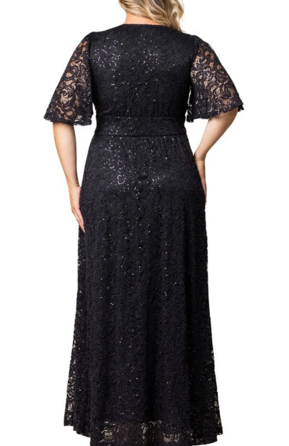 Luminous Sequin Lace Long Gown - Plus