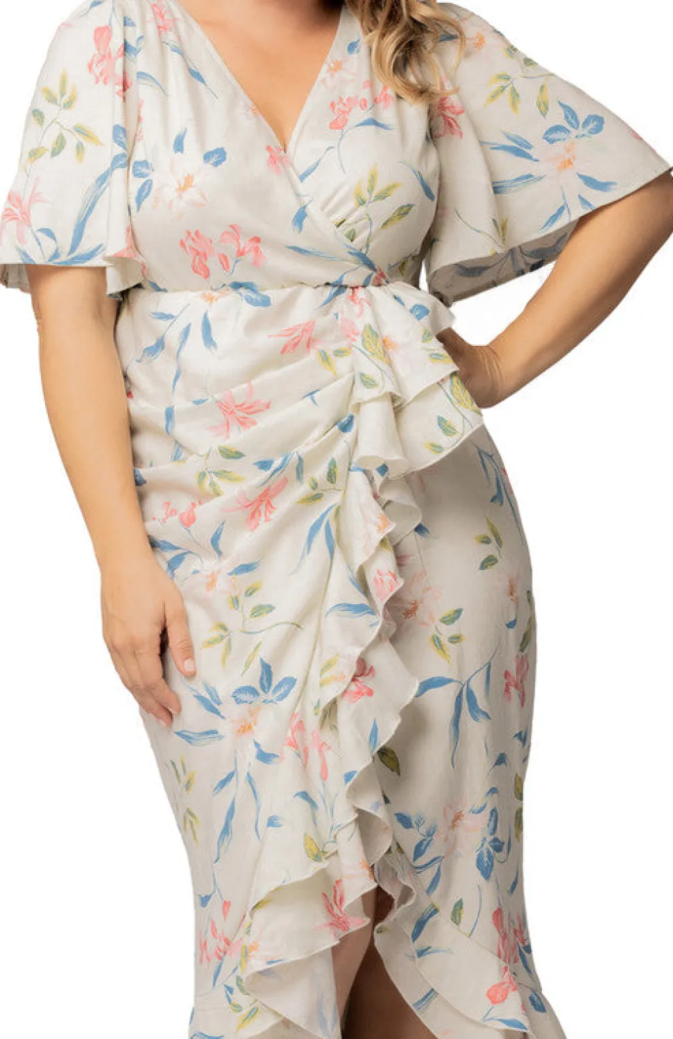 Lush Lily Print Alexandra Ruffle Faux Wrap Dress - Plus