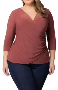 Marsala Femme Fatale Faux Wrap Top - Plus