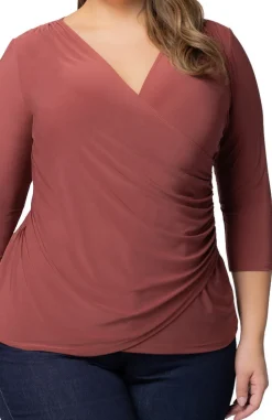 Marsala Femme Fatale Faux Wrap Top - Plus