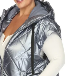 Metallic Diamond Quilted Puffer Vest - Plus