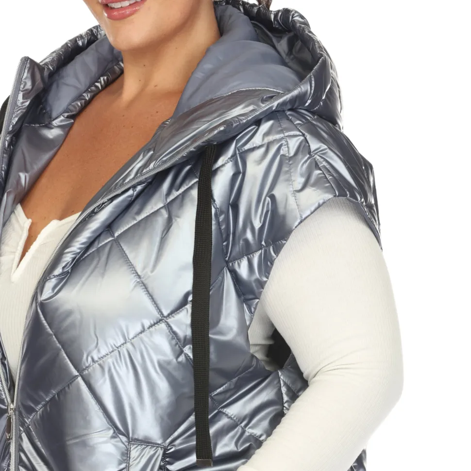 Metallic Diamond Quilted Puffer Vest - Plus