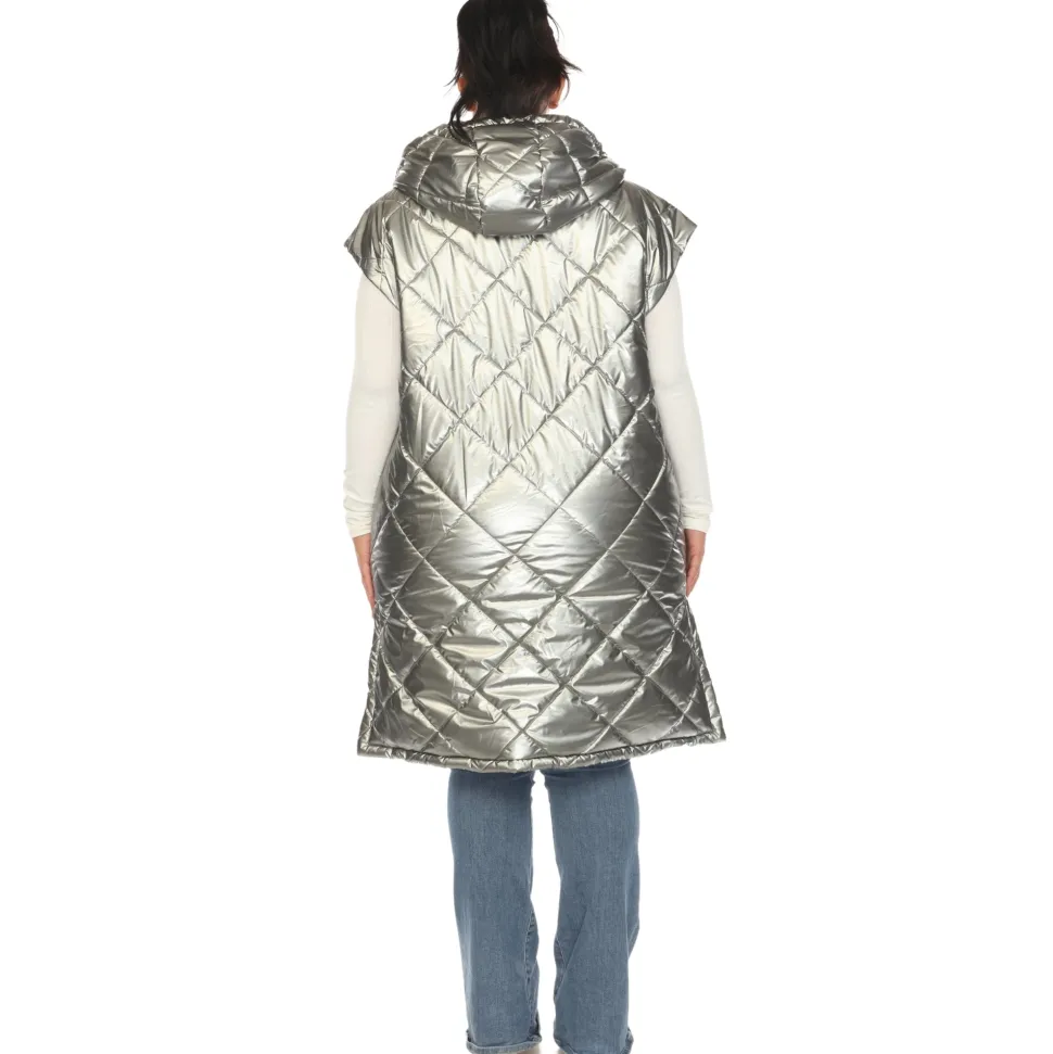 Metallic Diamond Quilted Puffer Vest - Plus