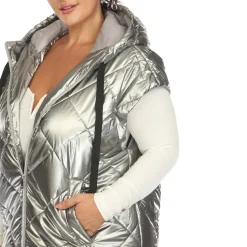 Metallic Diamond Quilted Puffer Vest - Plus