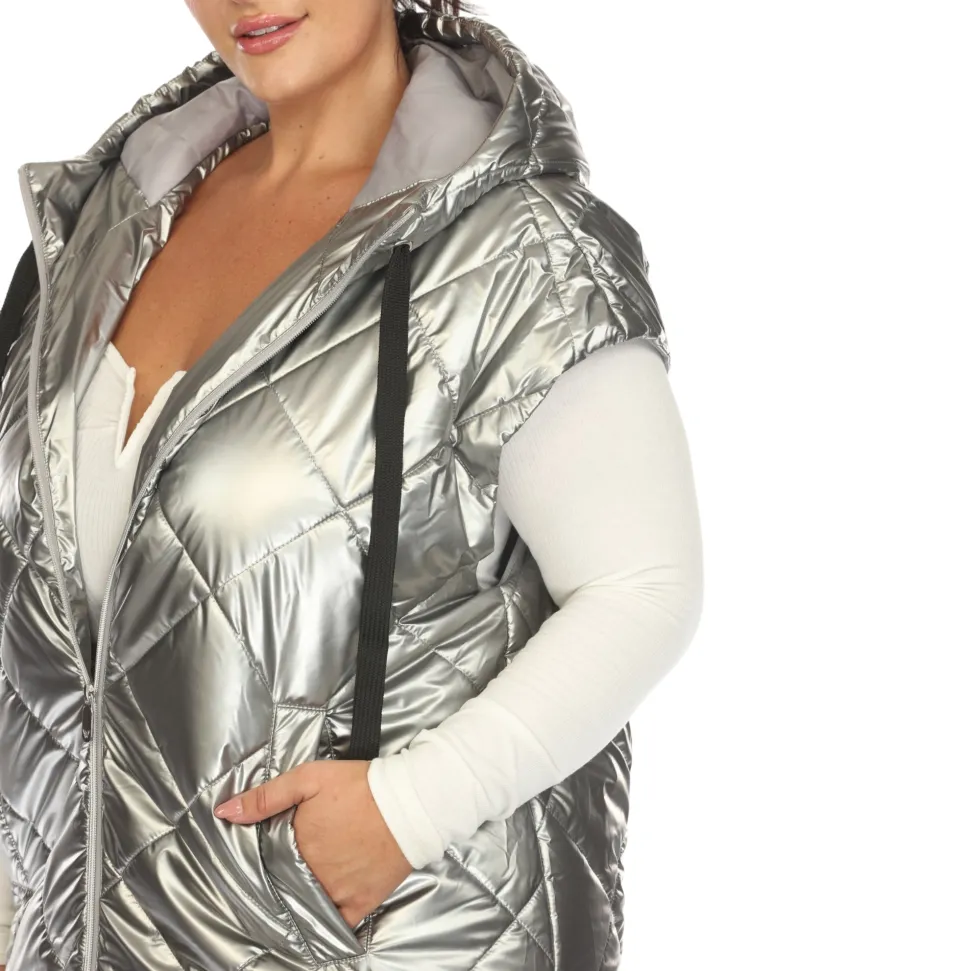 Metallic Diamond Quilted Puffer Vest - Plus