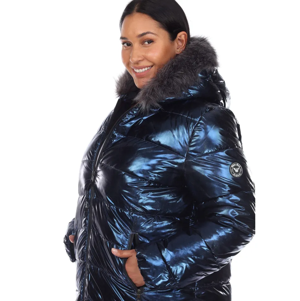 Metallic Puffer Coat with Hoodie - Plus