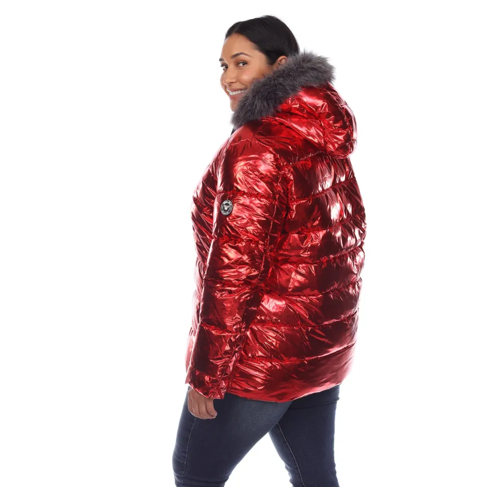 Metallic Puffer Coat with Hoodie - Plus