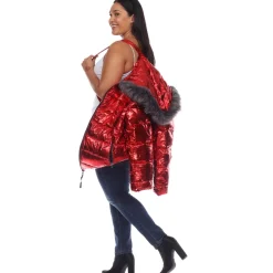 Metallic Puffer Coat with Hoodie - Plus