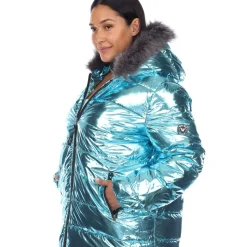 Metallic Puffer Coat with Hoodie - Plus