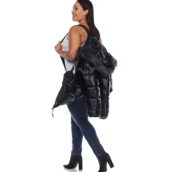 Metallic Puffer Coat with Hoodie - Plus