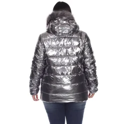 Metallic Puffer Coat with Hoodie - Plus