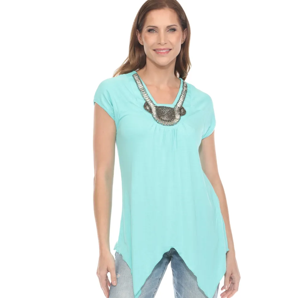 Mint Beaded Angled Hem Knit Top