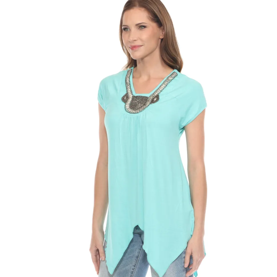 Mint Beaded Angled Hem Knit Top