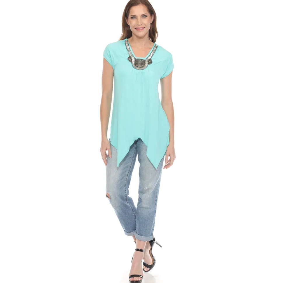 Mint Beaded Angled Hem Knit Top