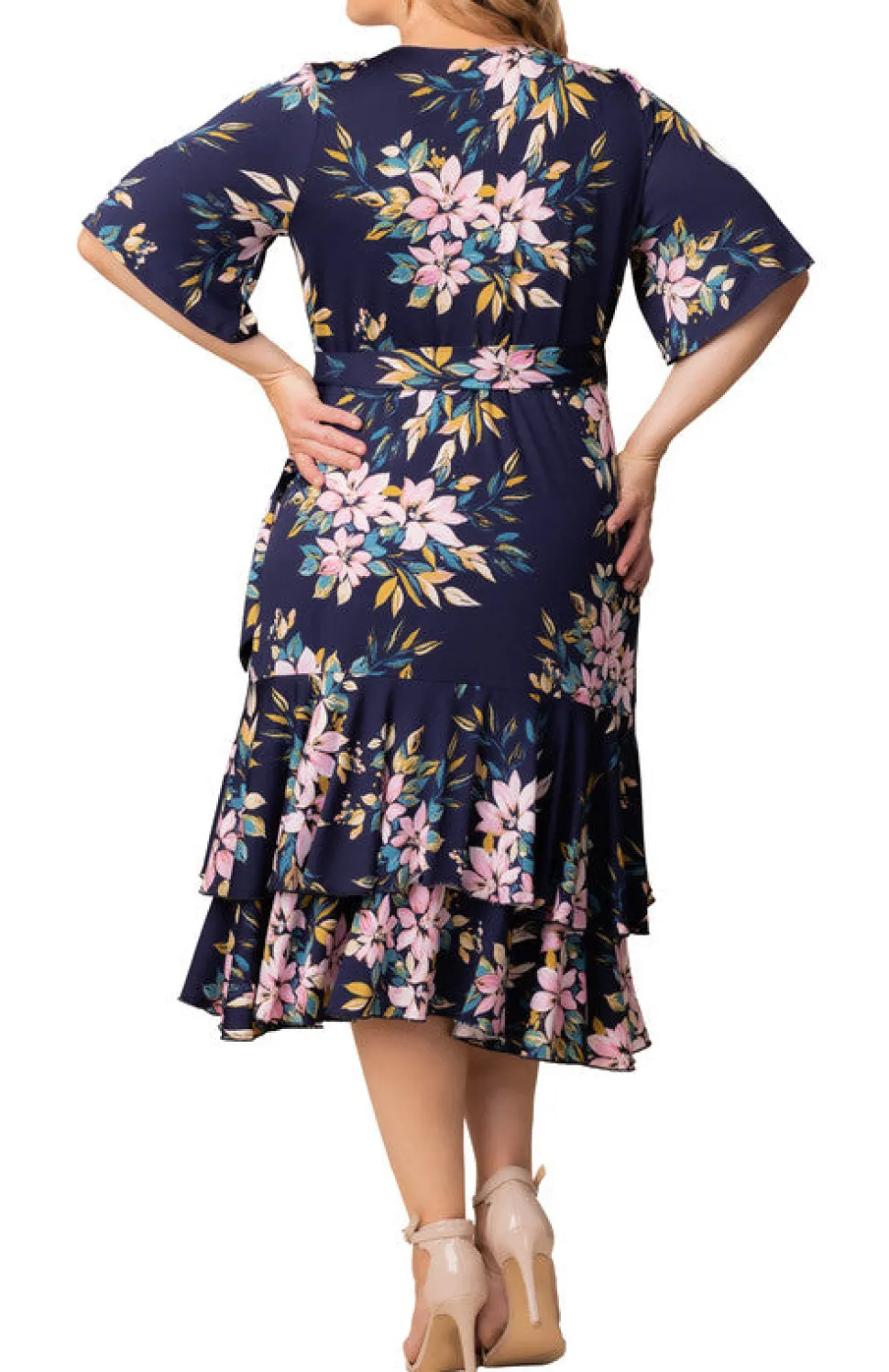 Miranda Wrap Dress - Navy Romantic Floral - Plus