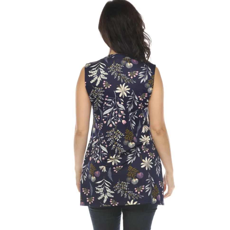 Navy Floral Sleeveless Tunic Top